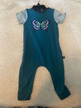Rags Teal Butterfly Short-Sleeve Footie One-Piece for Kids